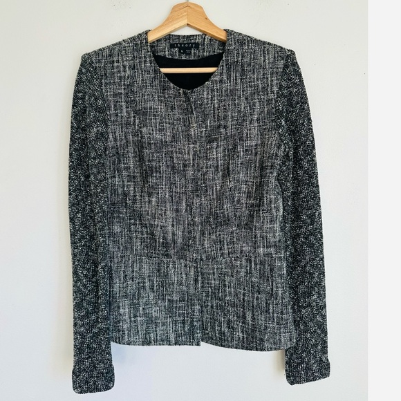 Theory • Alimo Aglow Tweed Blazer Textured Zip Mixed Media Jacket Blazer - Picture 3 of 7